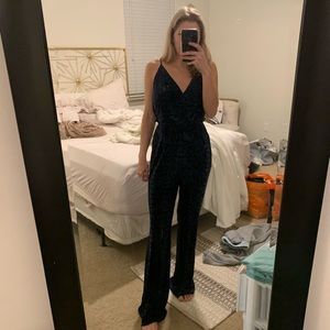 American Threads Navy Velvet Jumpsuit